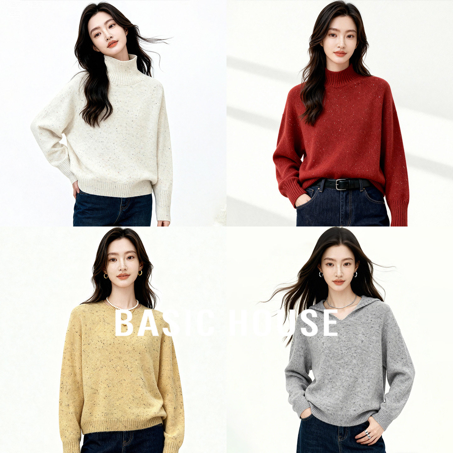 百家好100%绵羊毛软糯保暖打底衫女2025冬季点子纱显瘦内搭羊毛衫