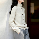 百家好高领单排扣绵羊毛开衫 Basic House 毛衣女冬慵懒风针织外套