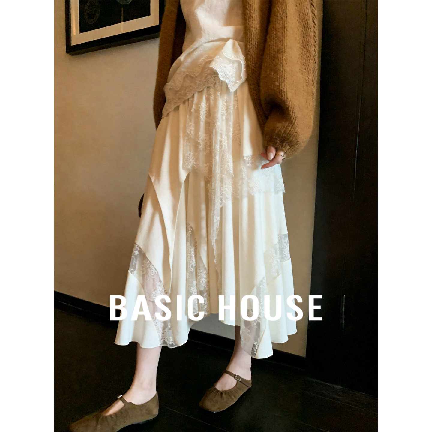 Basic House/百家好法式网纱半身裙女夏季荷叶边A字中长款蛋糕裙
