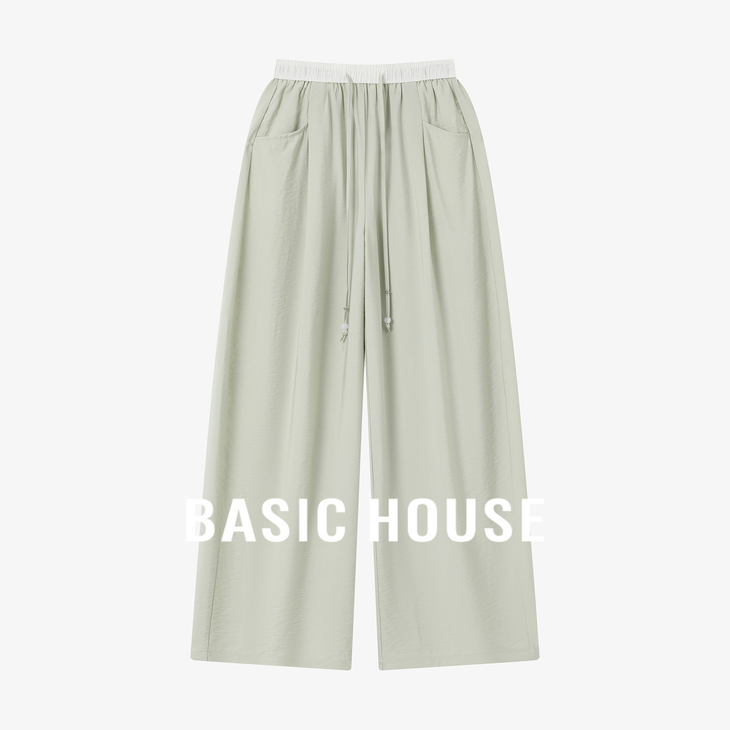Basic House/百家好高腰阔腿裤女夏季薄款垂感显瘦冰丝休闲直筒裤