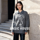 宽松慵懒风刺绣上衣 百家好拼接套头翻领毛衣女25冬季 Basic House