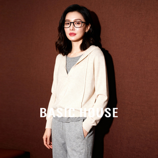 女 百家好2026春拼接剪裁假两件撞色圆领连帽针织衫 Basic House