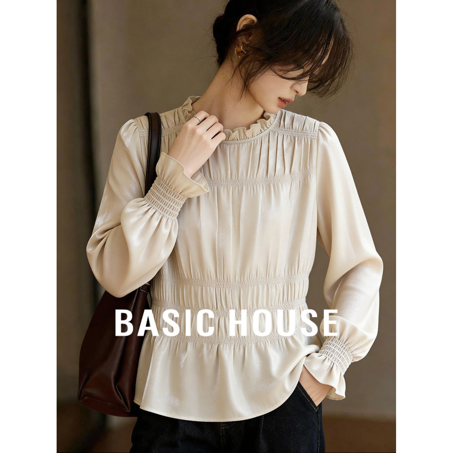 百家好花瓣领褶皱小众设计衬衫女2026春季新款小衫高级感显瘦上衣