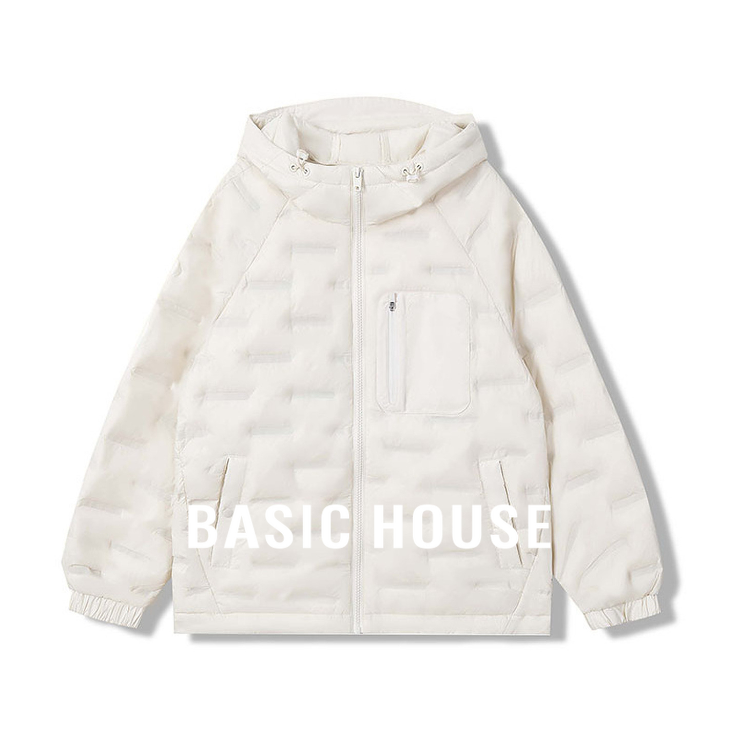 Basic House/百家好连帽绗缝羽绒服女冬简约宽松立体口袋保暖外套