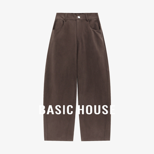 女秋季 Basic House 百家好復(fù)古咖色高腰闊腿褲 寬松顯瘦直筒休閑褲