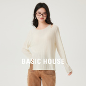 Basic 下摆开叉纯色上衣女 秋冬新款 House 百家好绵羊毛露肩针织衫