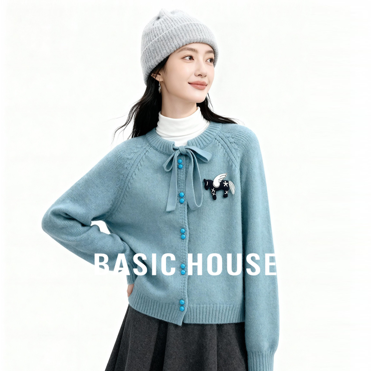 飞马系带针织毛衣外套