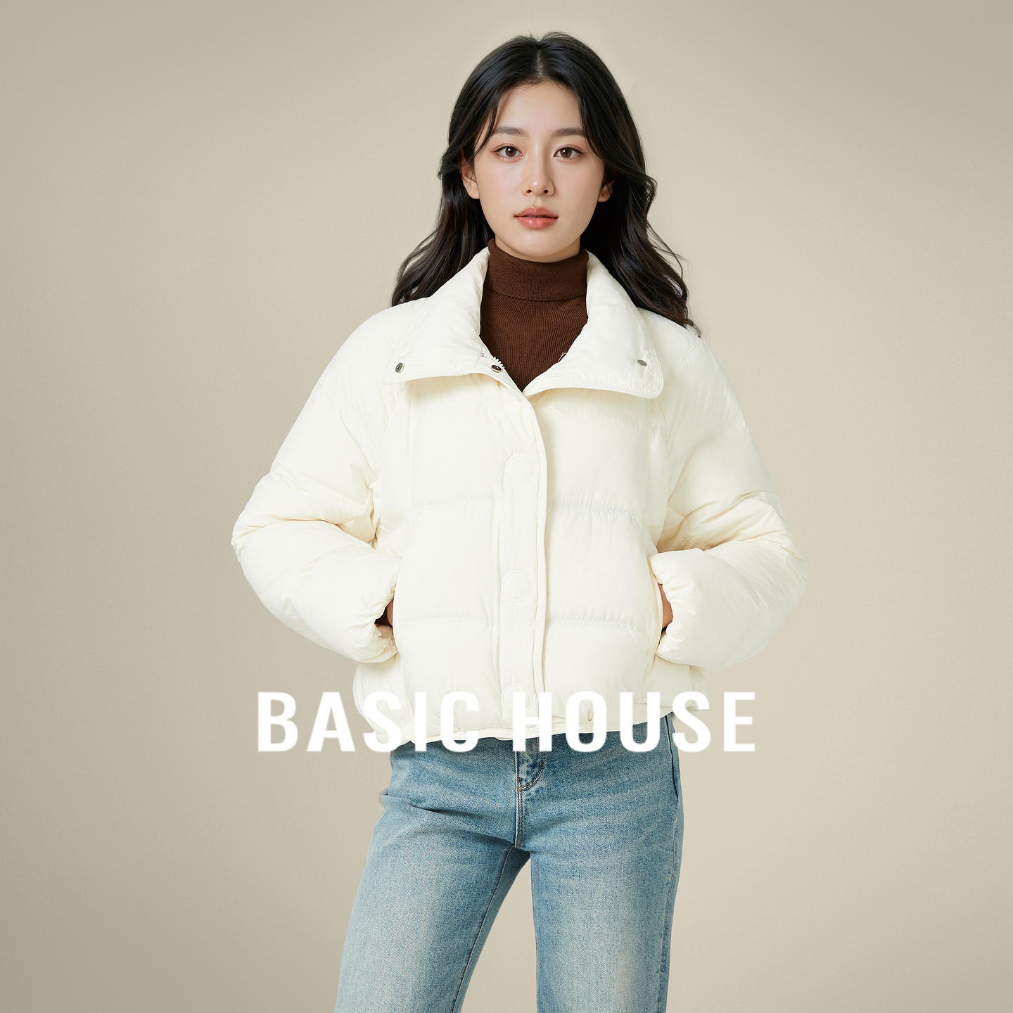Basic House/百家好轻薄保暖面包服冬季新款简约百搭气质羽绒服女