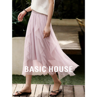 百家好不规则网纱裙减龄高腰荷叶边半身裙子春夏新款 Basic House