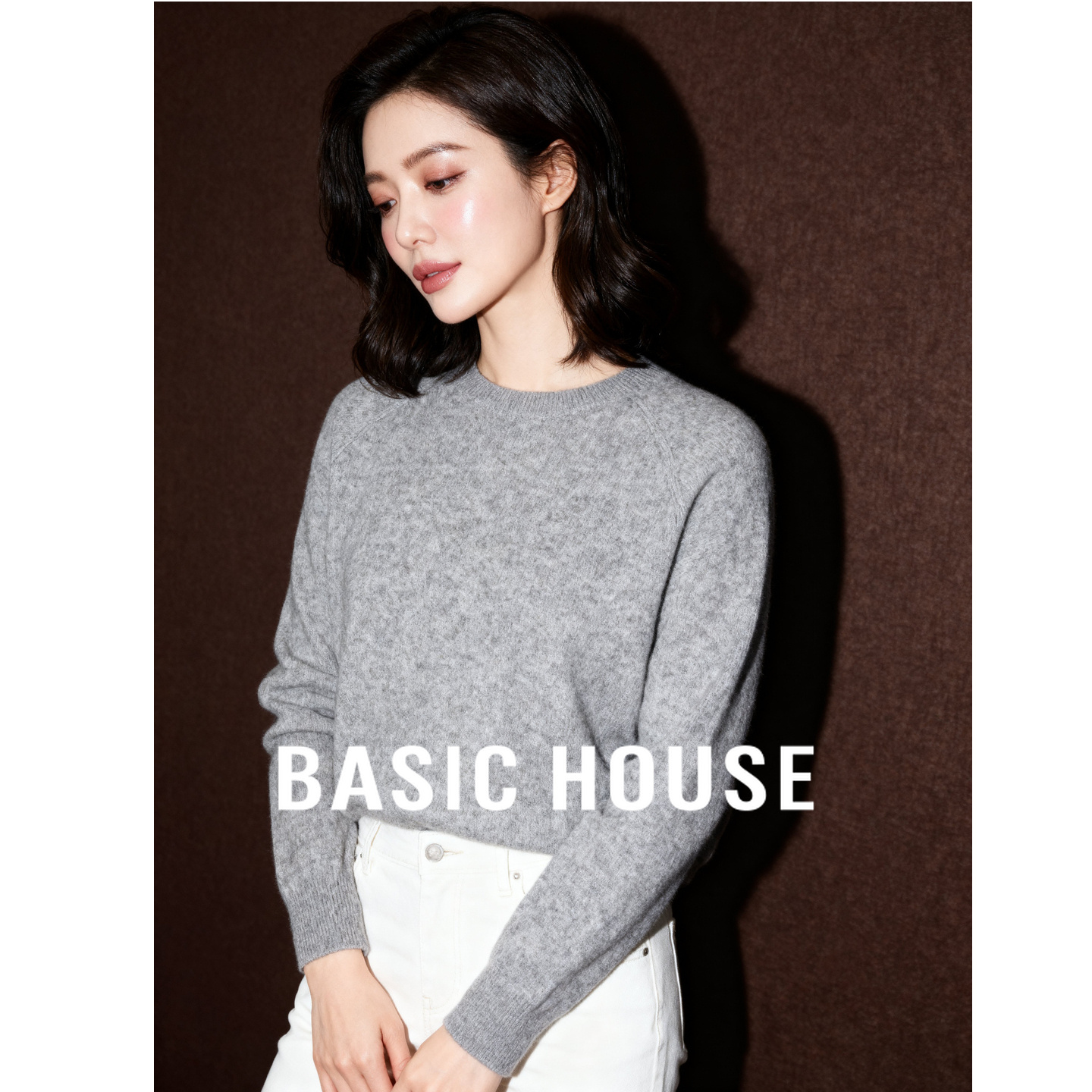 Basic House/百家好羊毛衫上衣女2025秋冬修身打底内搭外穿针织衫