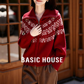 House 百家好费尔岛新年战袍红色毛衣女款 冬季 Basic 新款 复古外套