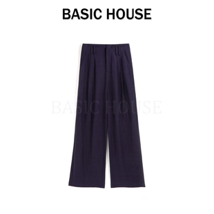 Basic House/百家好亚麻垂感阔腿裤夏新款高腰冰感直筒裤子女2024