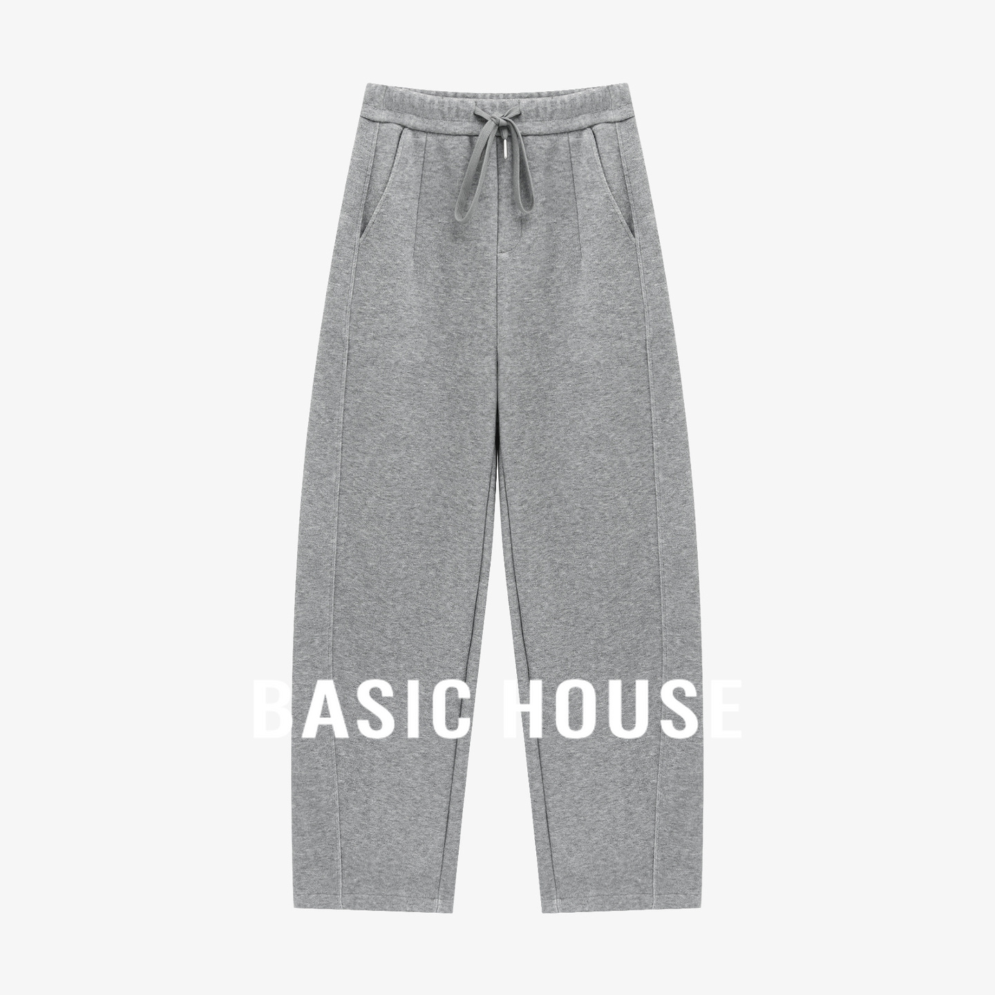 Basic House/百家好冬季加厚加绒裤子女小个子直筒休闲裤阔腿长裤