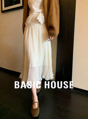 百家好杏色网纱半身裙女春季新款荷叶边a字裙中长款法式蛋糕纱裙