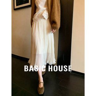 法式 荷叶边a字裙中长款 蛋糕纱裙 新款 百家好杏色网纱半身裙女春季