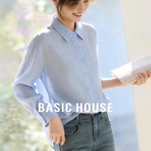 浅蓝宽松通勤百搭长袖 新款 上衣 女2026春季 百家好透气舒适防晒衬衫