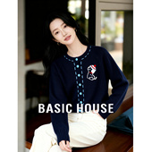 女冬季 百家好小狗刺绣圆领针织开衫 甜美风单排扣毛衣 House Basic