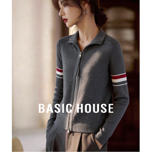 女春季 百家好翻领针织衫 新款 羊毛桑蚕丝毛衫 Basic 打底开衫 House