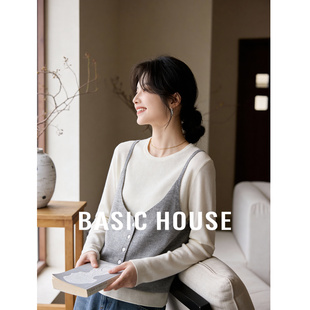 女白加灰拼接温柔上衣 百家好吊带叠穿假两件针织衫 Basic House