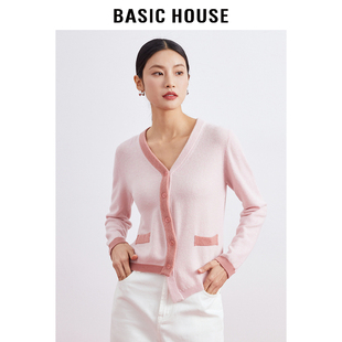 2026春撞色设计感不规则针织开衫 百家好v领针织开衫 House Basic