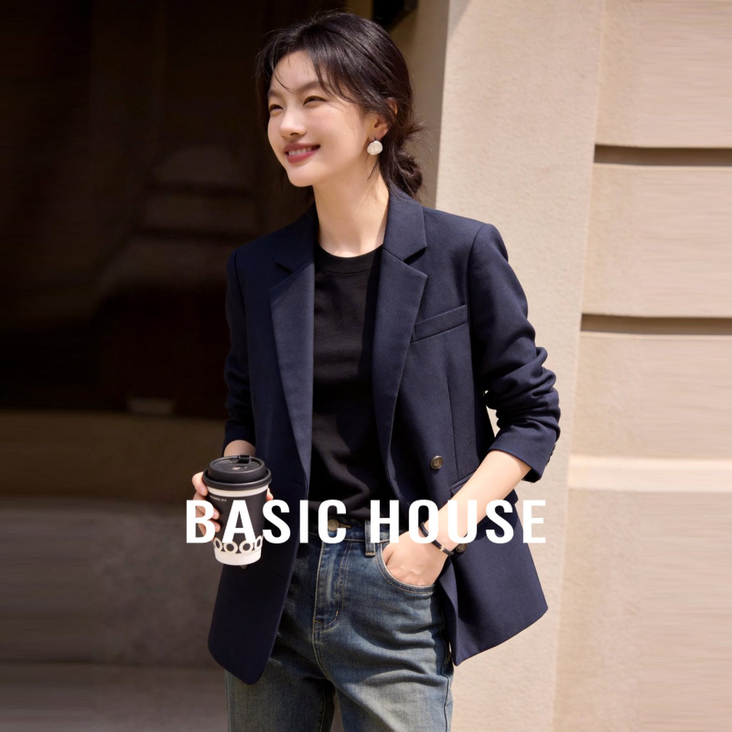 Basic House/百家好韩版西装外套女2026新款小个子宽松休闲小西服