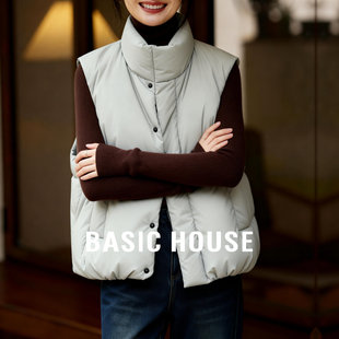 Basic House/百家好白鸭绒纯色羽绒马甲女冬季轻薄叠穿内搭外套