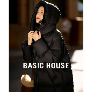 百家好韩版立领白鸭绒羽绒服女冬季新款连帽双拉链高级中长款外套