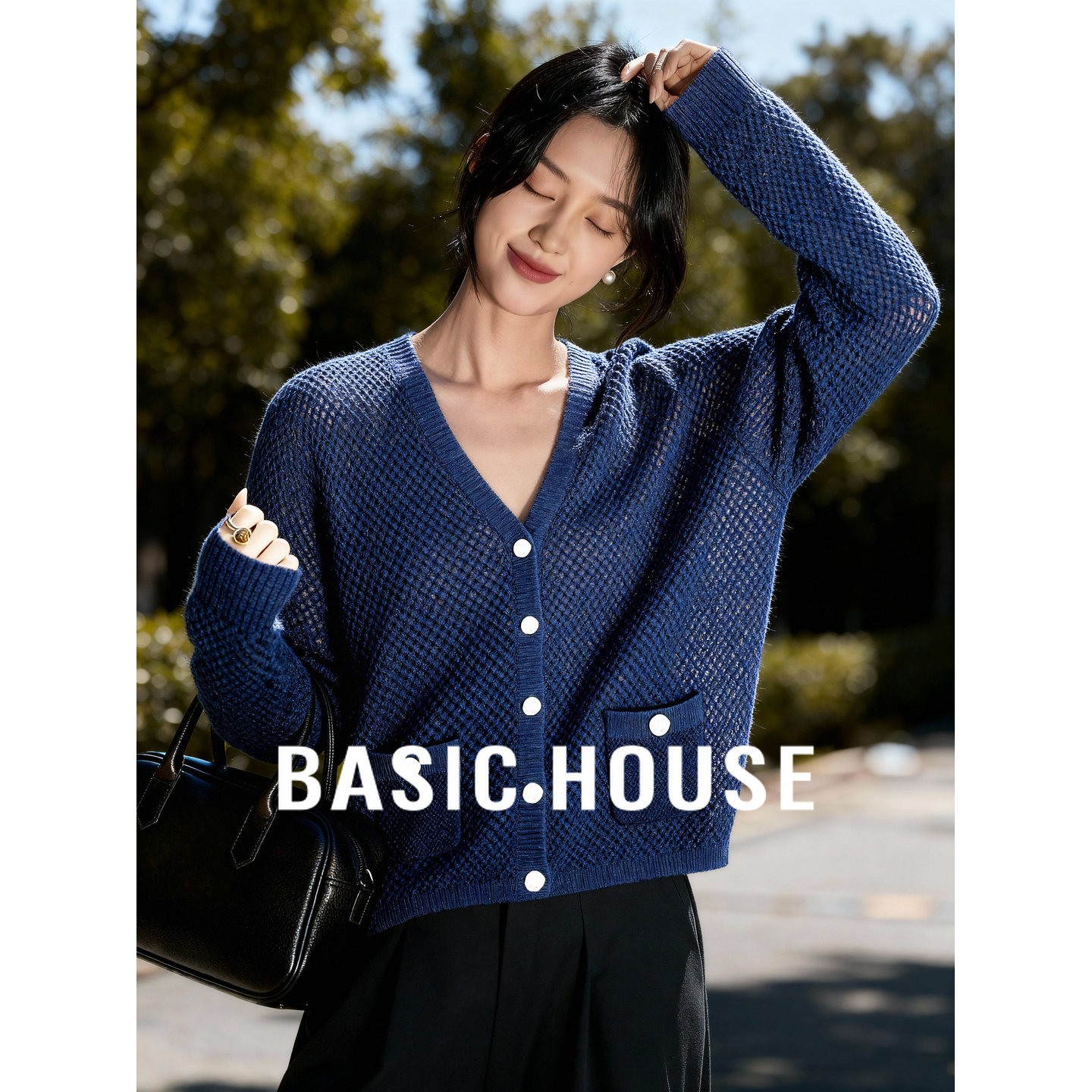 百家好绵羊毛长袖针织开衫女春季2026新款高级感纯色简约V领上衣