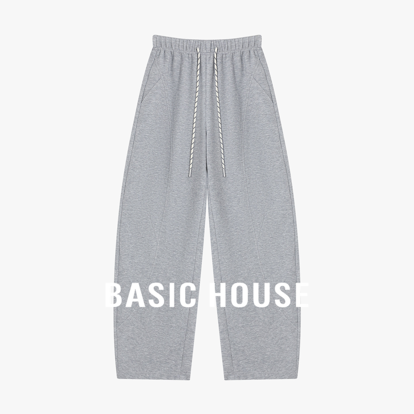 百家好慵懒风灰色抽绳卫裤女春季高腰宽松阔腿裤宽松休闲垂感长裤