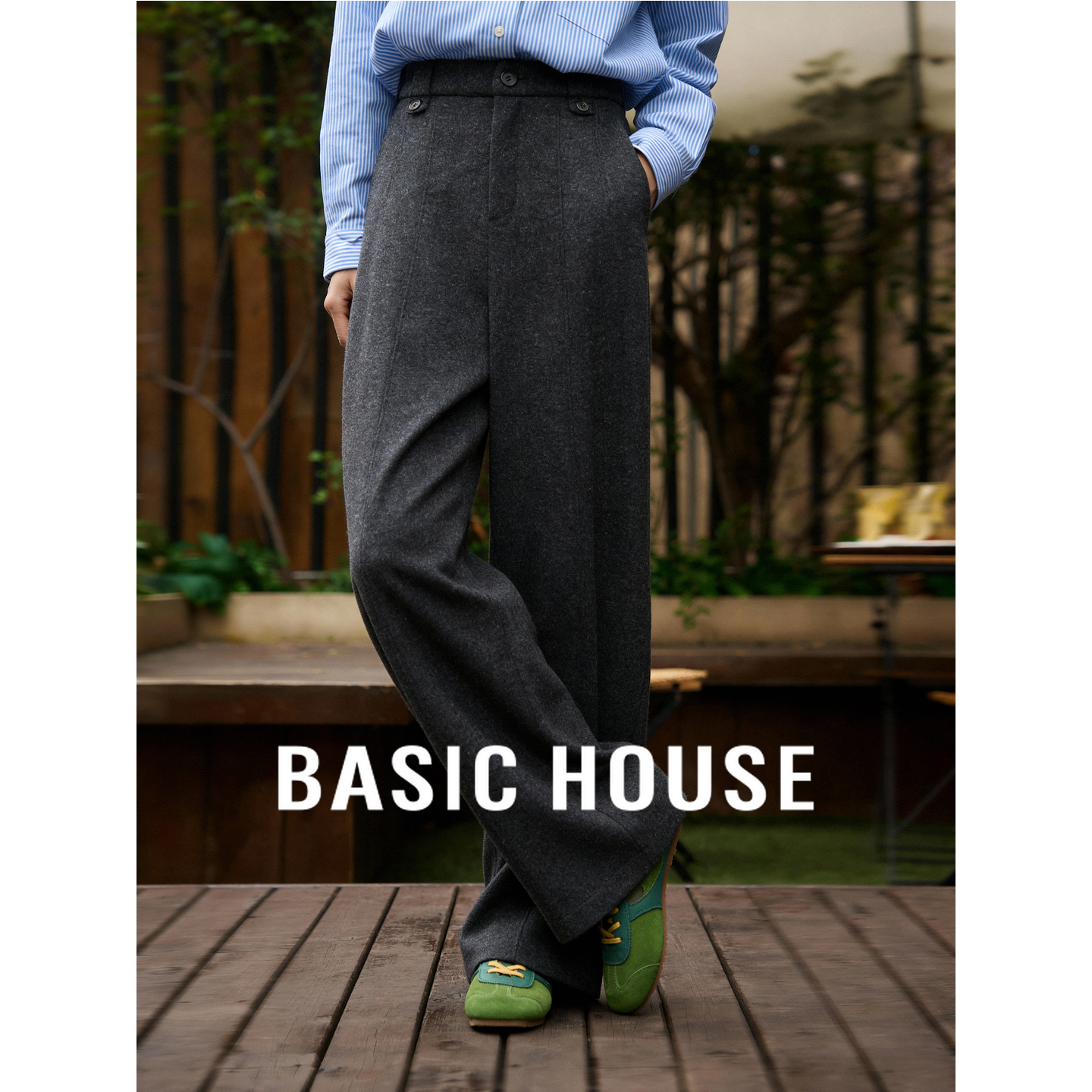 百家好毛呢阔腿裤冬季新款高腰垂感显瘦遮肉小个子加厚保暖休闲裤