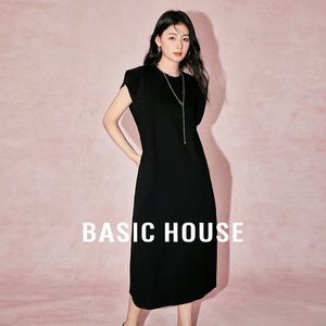 Basic House/百家好慵懒风双层小飞袖连衣裙夏季小众中长款裙子女