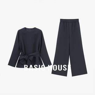 新款 百家好秋季 House 女 腰帶氣質上衣休閑直筒長褲 套裝 長袖 Basic
