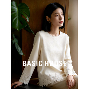 House 刺绣内搭长袖 百家好法式 女新款 衬衣 设计感白色衬衫 Basic