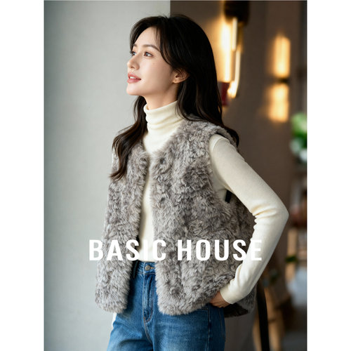 百家好仿皮草马甲女25冬季新款毛绒软糯毛毛马甲保暖短款无袖外套