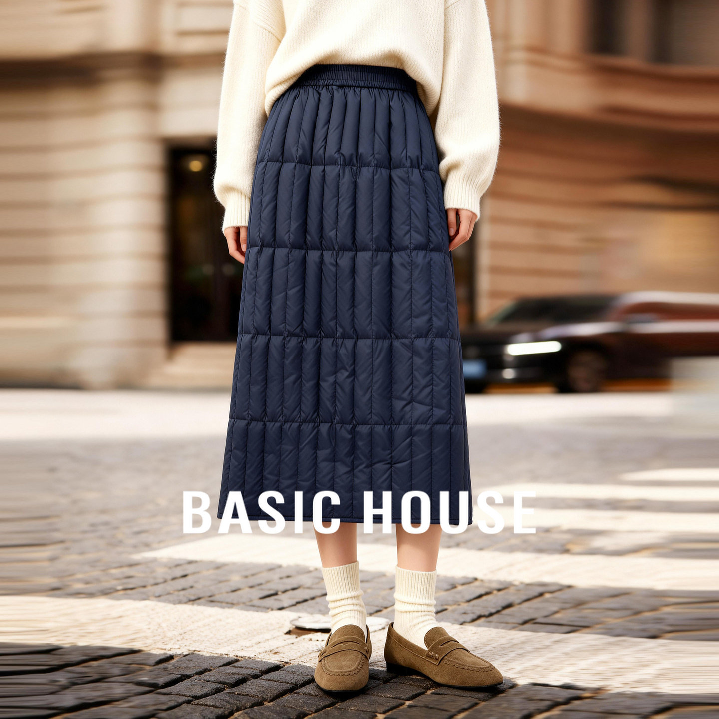 Basic House/百家好轻薄羽绒半身裙高腰保暖中长款通勤遮胯 A字裙,女装/女士精品,半身裙,淘宝优惠券,粉丝福利购,淘宝优惠卷