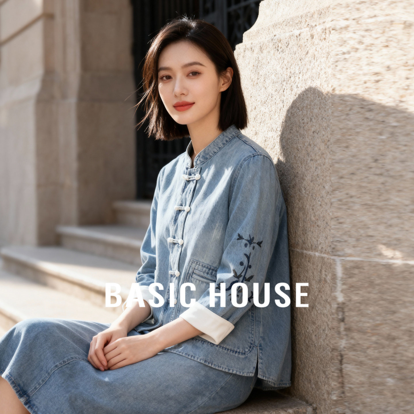 Basic House/百家好国风盘扣牛仔外套秋冬小众新中式刺绣立领上衣,女装/女士精品,短外套,淘宝优惠券,粉丝福利购,淘宝优惠卷