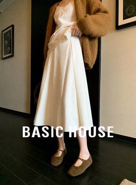 Basic House/百家好法式复古白色半身裙女春新款莱赛尔气质A字裙