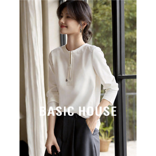 套头长袖 百家好白色圆领针织衫 薄款 上衣春季 2026 Basic 新款 House