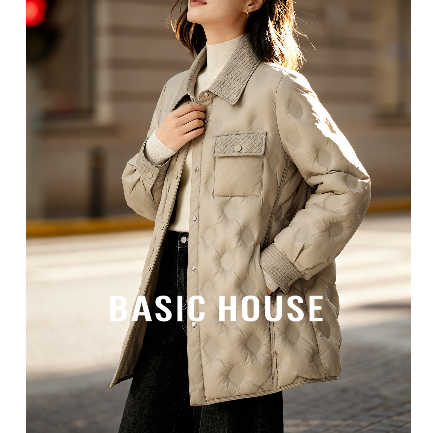 Basic House/百家好纯色百搭休闲冬季新款轻薄舒适保暖短款羽绒服