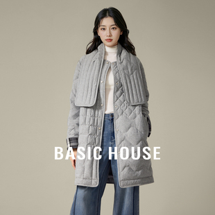 新款 百家好优雅气质感冬季 披肩菱格设计感中长羽绒服 House Basic