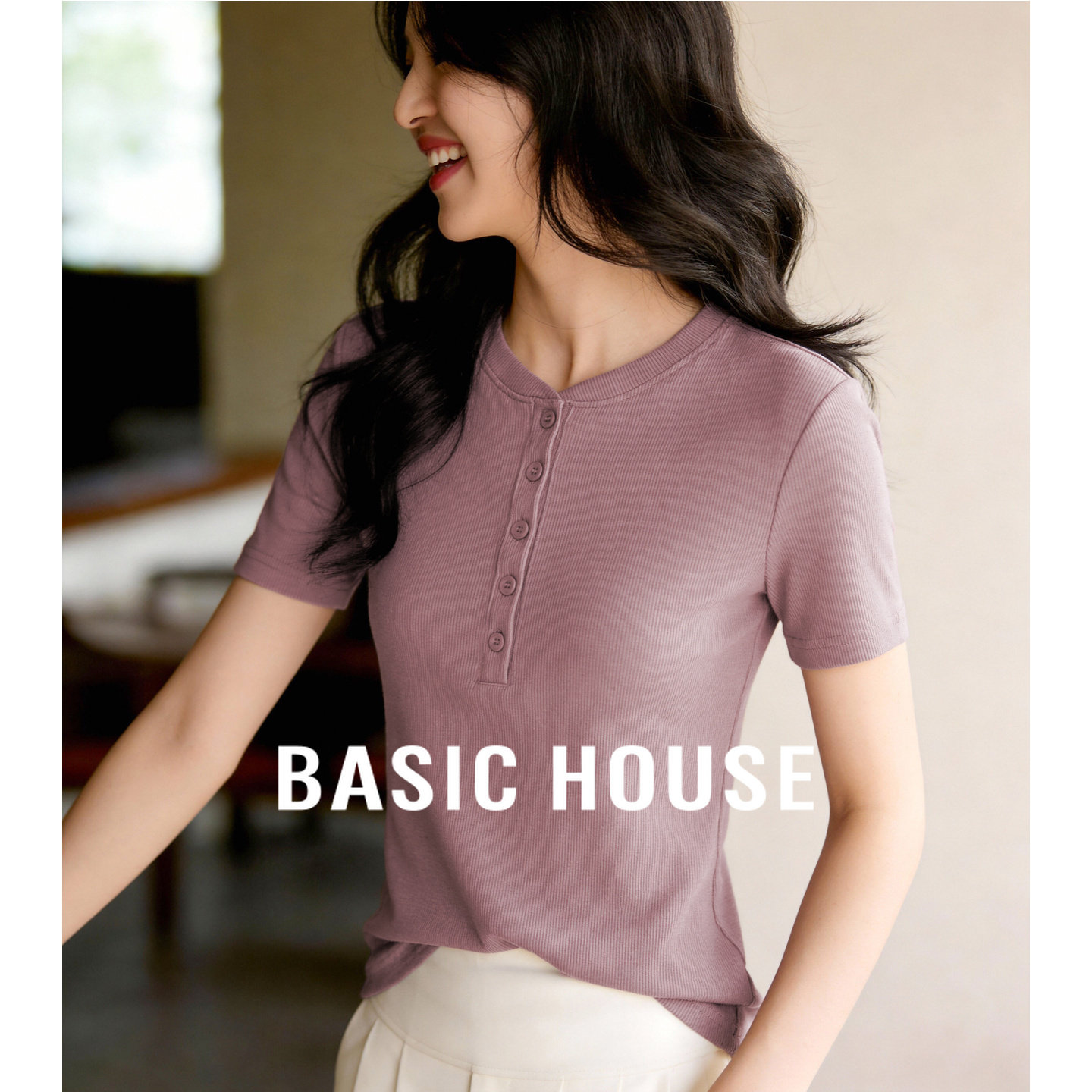 Basic House/百家好亲肤短袖T恤女春夏季2026新款打底衫显瘦上衣