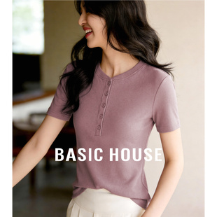 Basic House/百家好亲肤短袖T恤女春夏季2026新款打底衫显瘦上衣