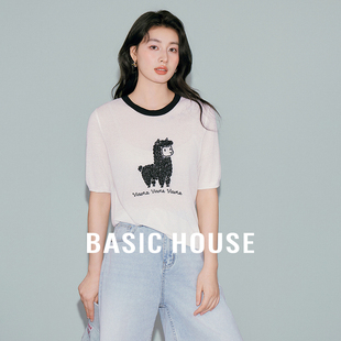 短袖 Basic 夏新款 House T恤上衣 百家好莱赛尔撞色小羊驼针织衫