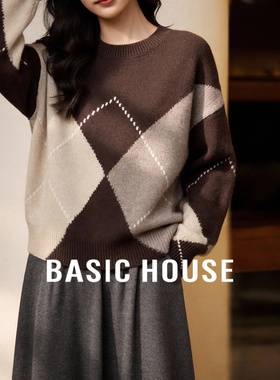 百家好美拉德菱格保暖毛衣加厚25冬新款女士慵懒风软糯羊毛针织衫