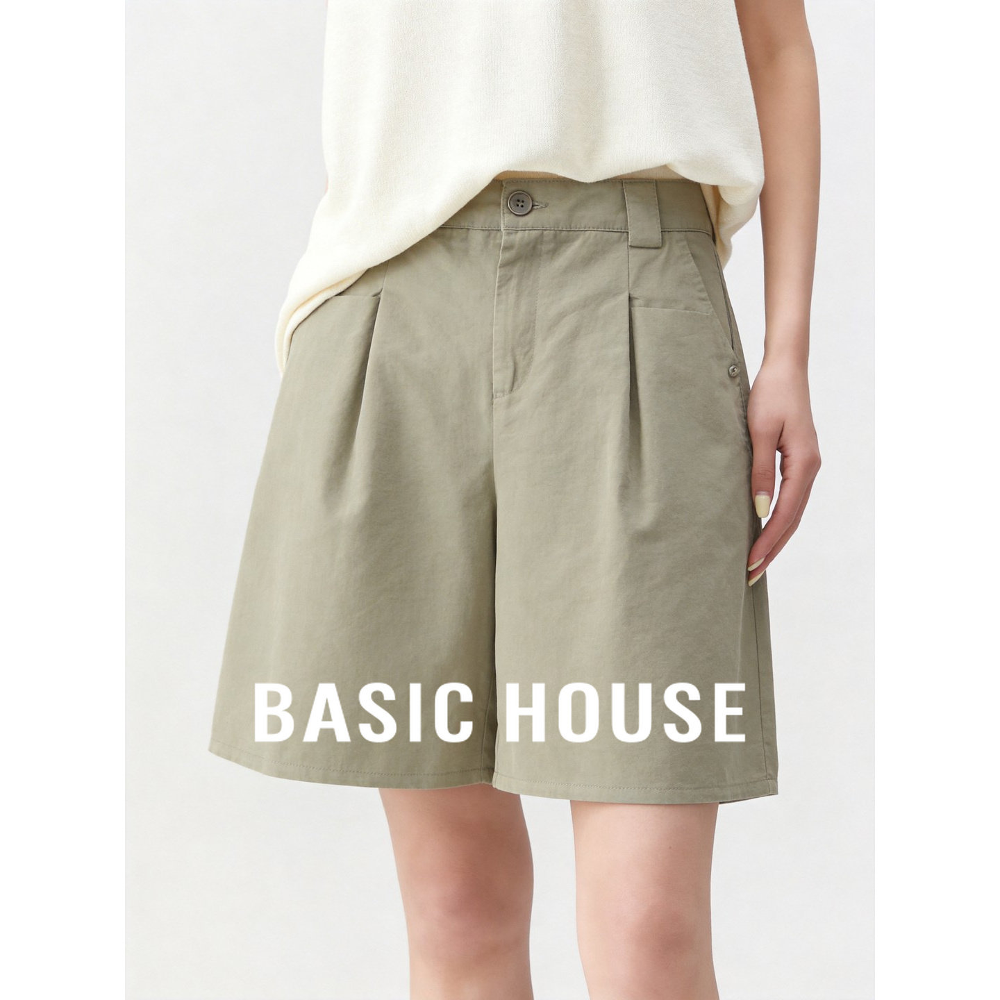 Basic House/百家好2026夏季新款宽松显瘦直筒小个子纯色短裤女