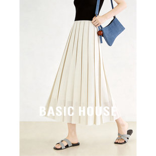 百家好温柔风松紧腰百褶半身裙2026春季 垂坠感百搭大摆长裙女 新款