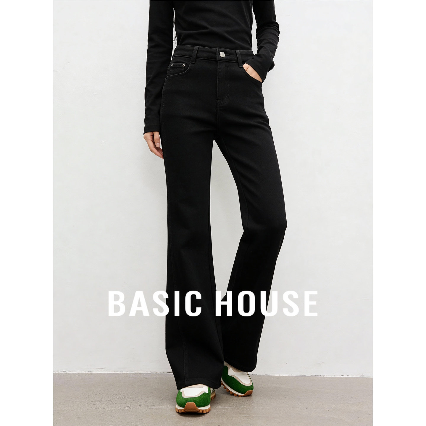 百家好利落微喇高腰显瘦垂坠感长裤复古通勤休闲修身喇叭裤牛仔裤