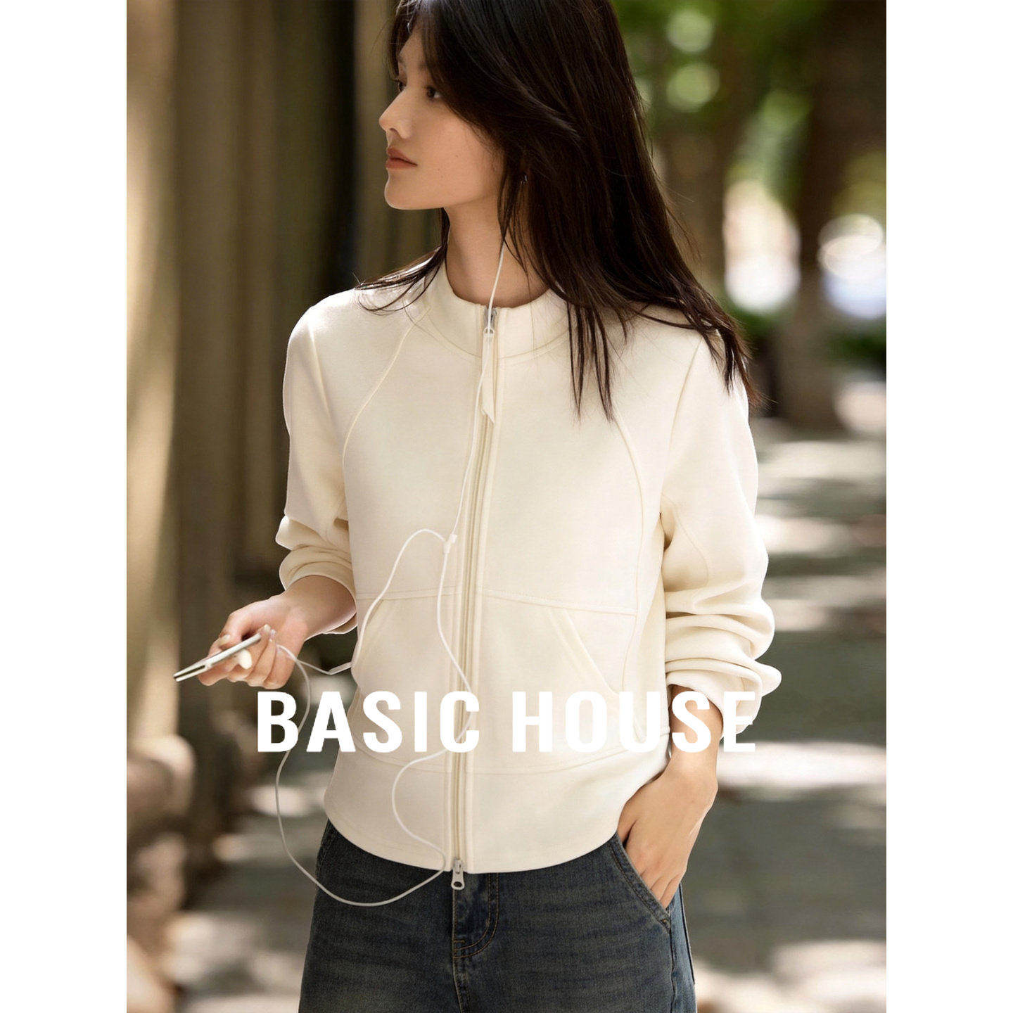 Basic House/百家好运动休闲卫衣女2026春季新款时尚立领短款外套