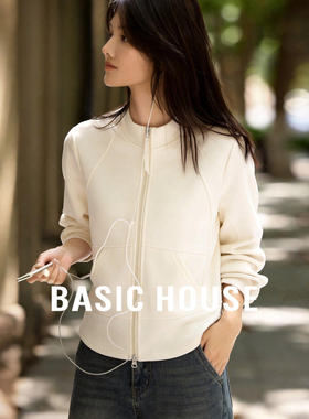 Basic House/百家好运动休闲卫衣女2026春季新款时尚立领短款外套