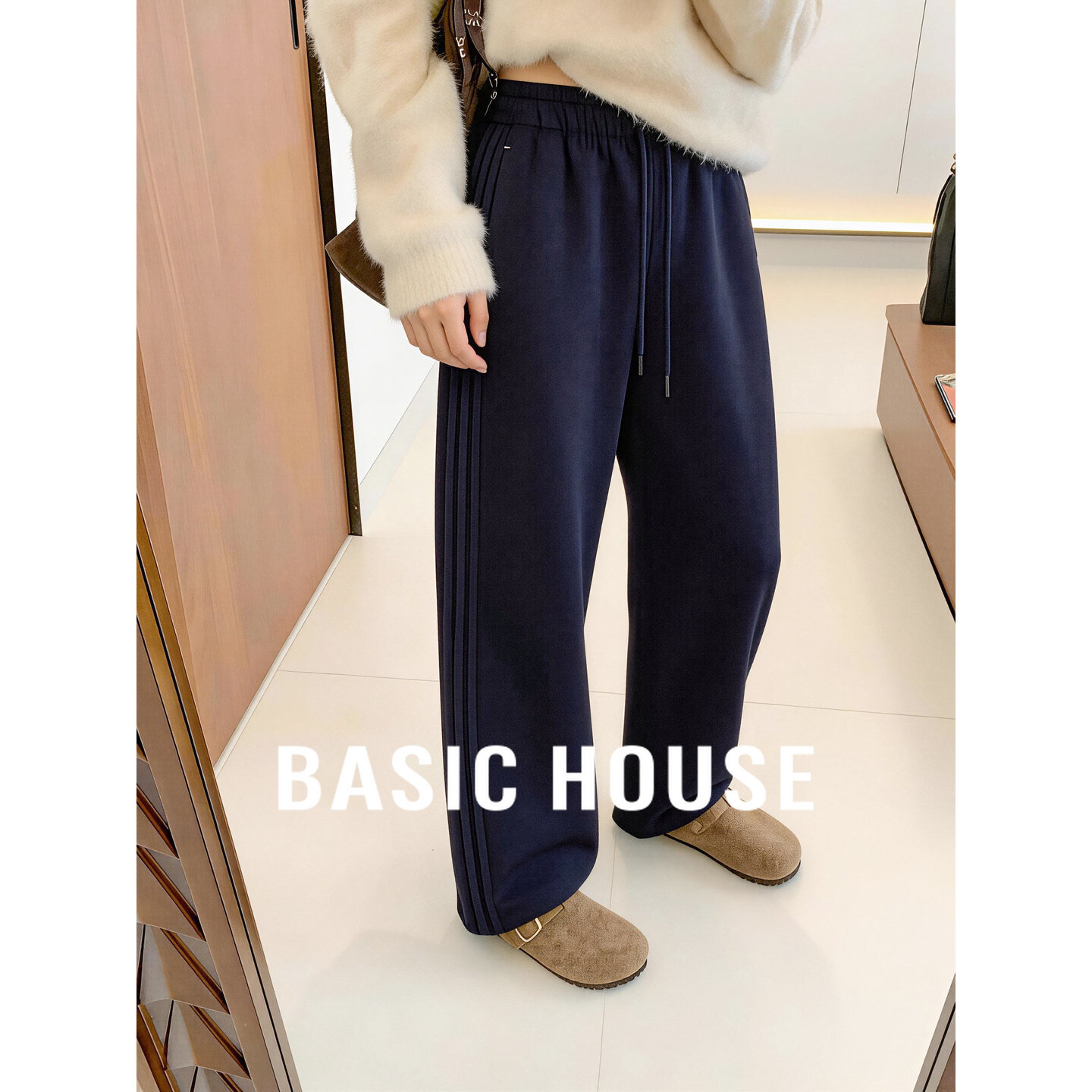 百家好慵懒风灰色弯刀裤女春季薄款抽绳卫裤宽松垂感休闲阔腿长裤